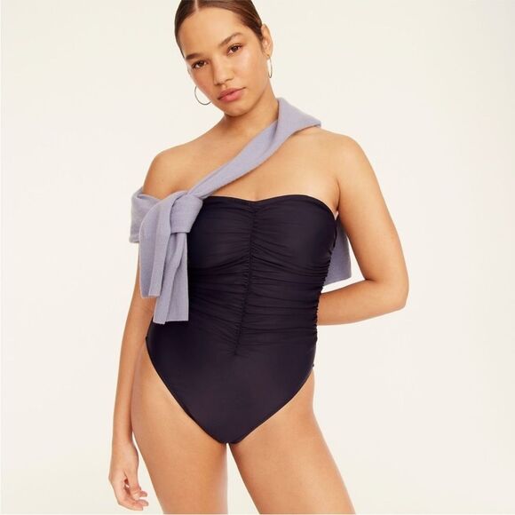 J. Crew Ruched Removable Straps One Piece Swimsuit Navy Blue Size 24 NWT - Picture 1 of 3